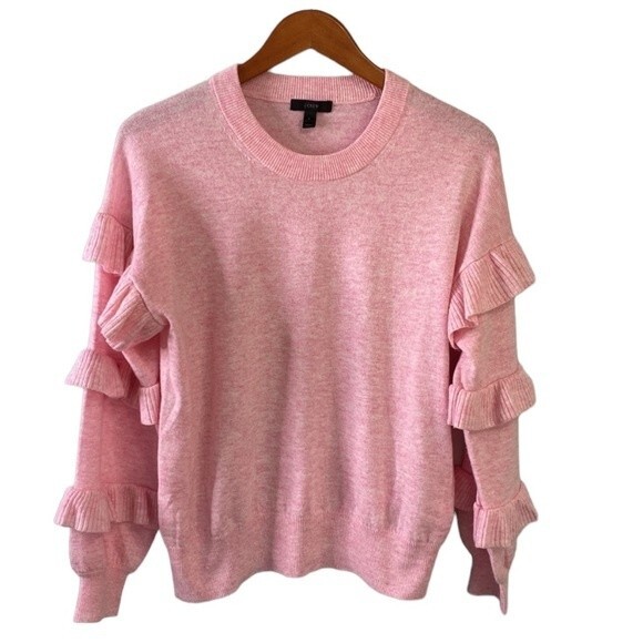 J Crew New! Ruffle Sleeve Sweater Wool Blend Pullover Ballet Girl Barbie Pink - Picture 1 of 16